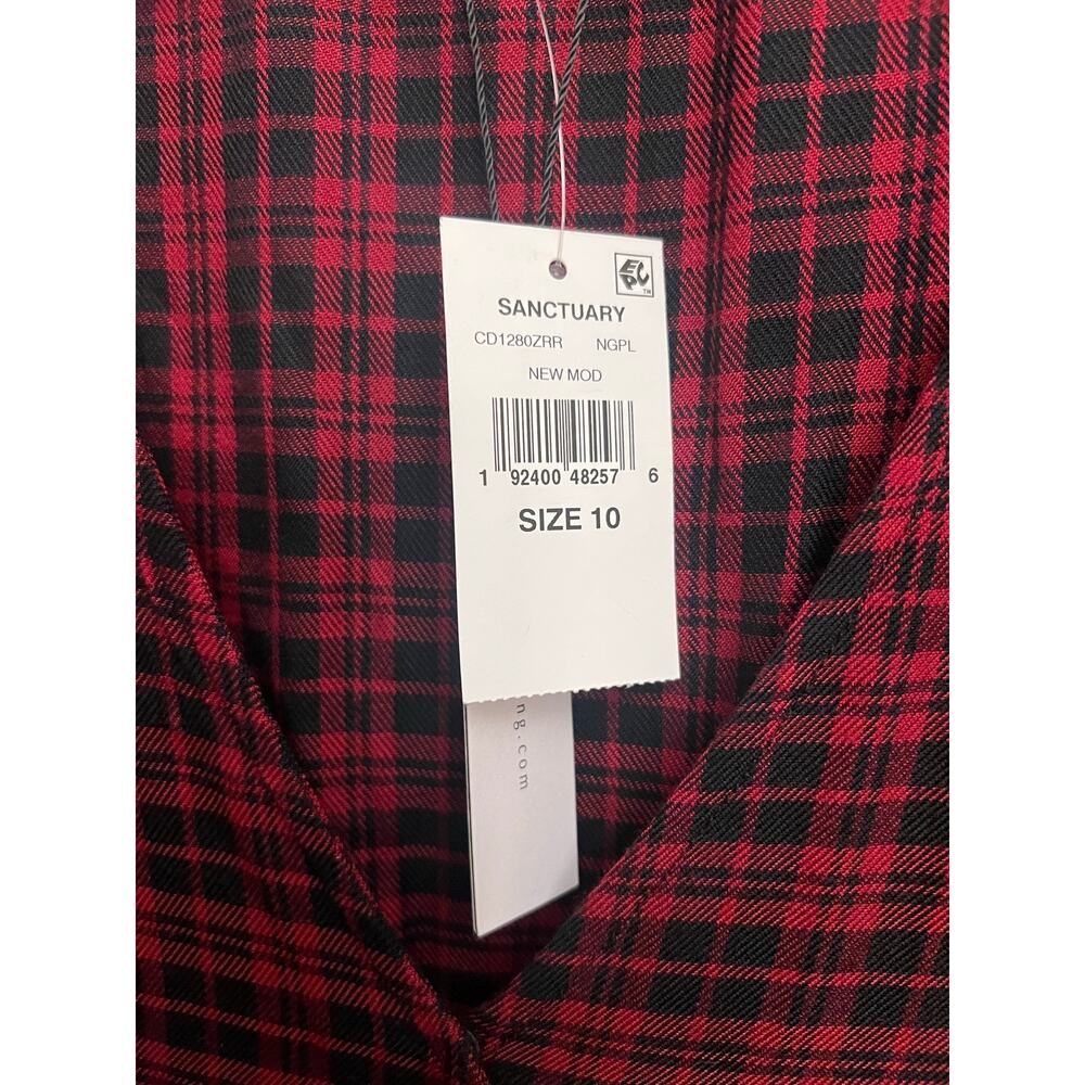 NWT Sanctuary Anthropologie Red Black Plaid Wrap Long Sleeve Dress Sz 10 - Picture 7 of 16